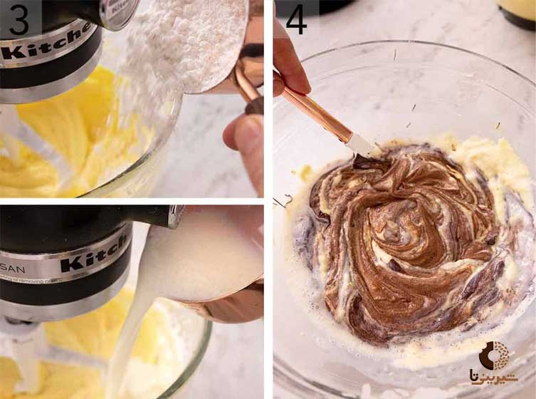 مراحل طرز تهیه کیک مرمری